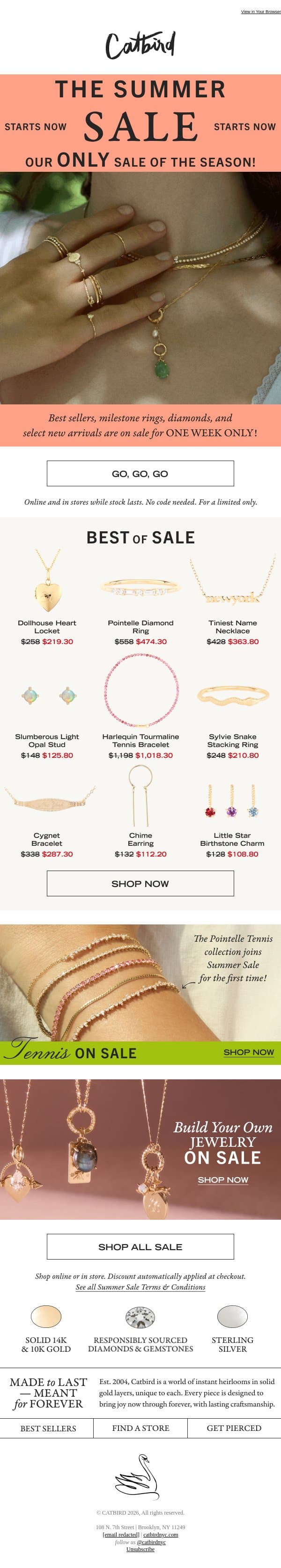 STARTS NOW: The Summer Sale email from Catbird screenshot