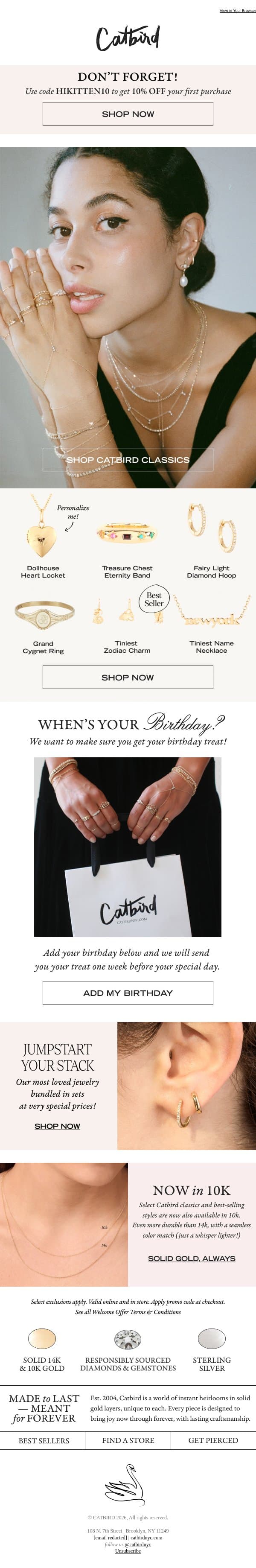 When's Your Birthday? email from Catbird screenshot