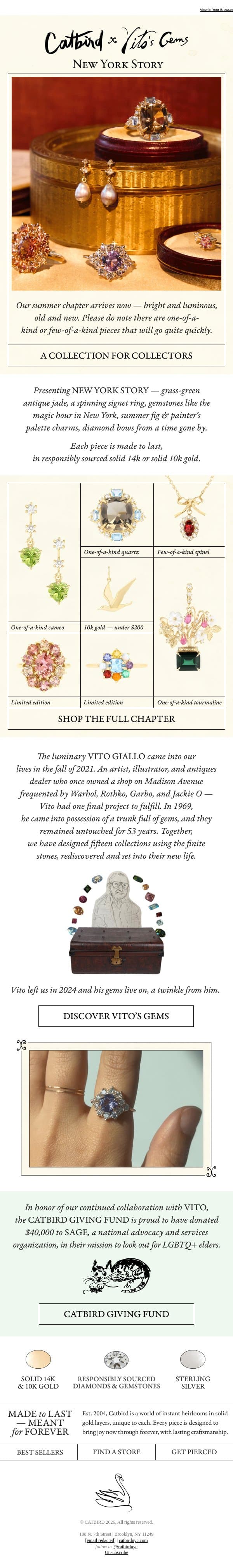 Introducing Vito's Gems: New York Story email from Catbird screenshot