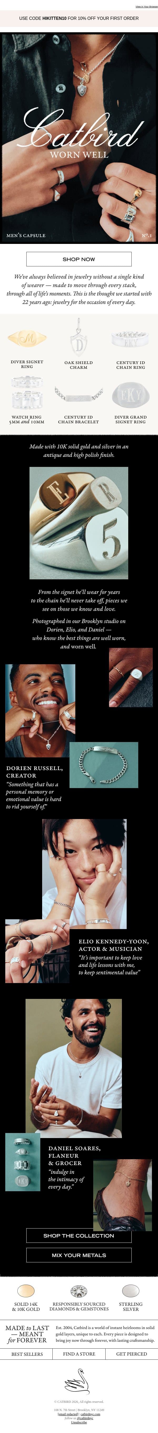 NEW: Men's Capsule No. 1 email from Catbird screenshot