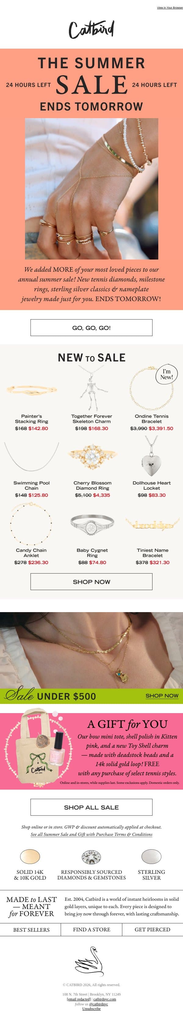 1 Day Left of Sale! email from Catbird screenshot