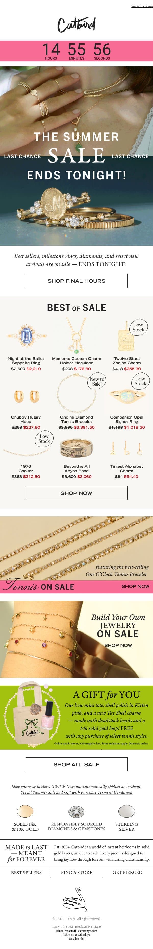 ENDS TONIGHT: The Summer Sale email from Catbird screenshot