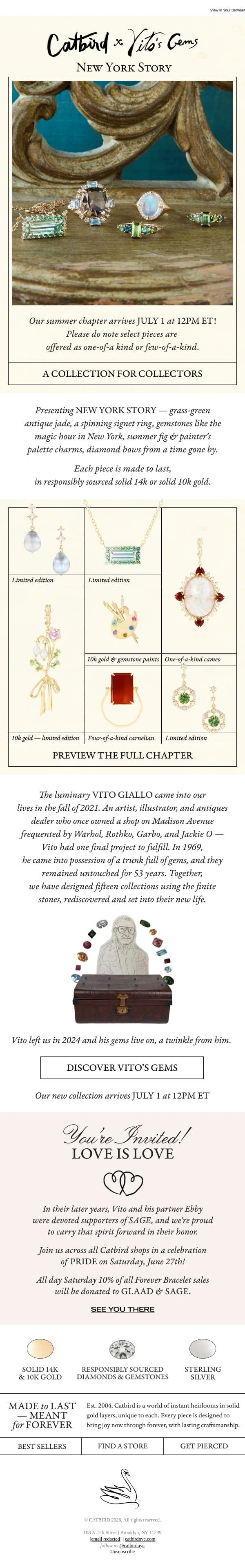 New York Story: Vito’s Gems 🚕🎨 email from Catbird screenshot