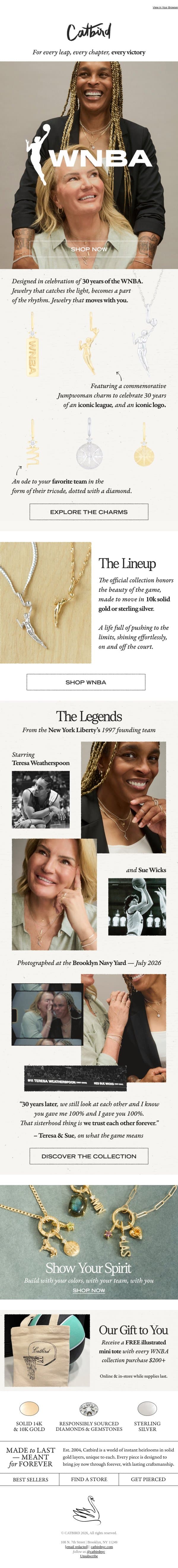 Presenting the WNBA Capsule email from Catbird screenshot
