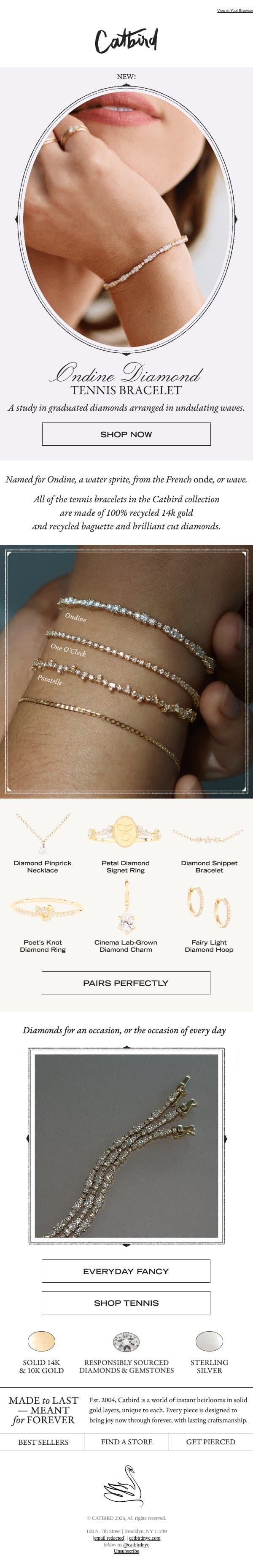 NEW 🌊 The Ondine Tennis Bracelet email from Catbird screenshot