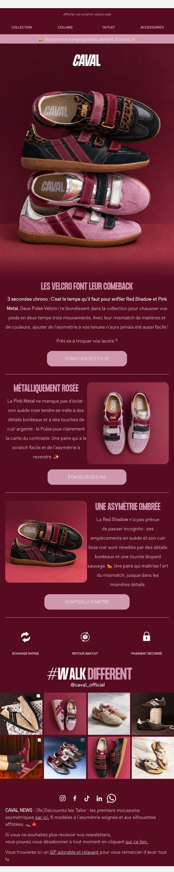 Bye bye les lacets 👋 Bonjours les Velcro ! email from Caval screenshot