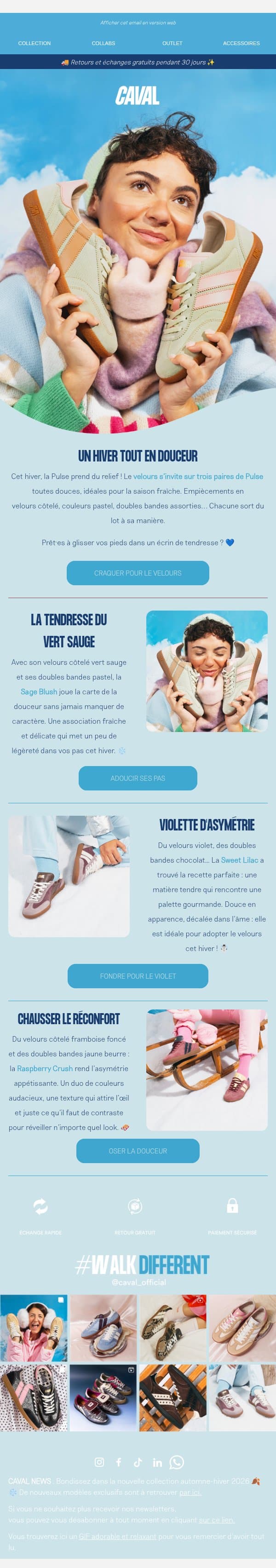 Le velours fait son grand retour ❄️ email from Caval screenshot