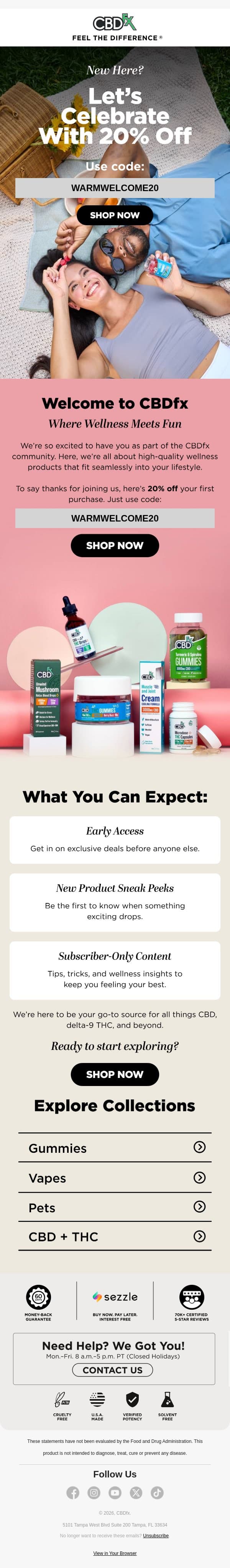 Reminder: Your 20% OFF welcome offer is inside 🌿 email from CBDfx screenshot