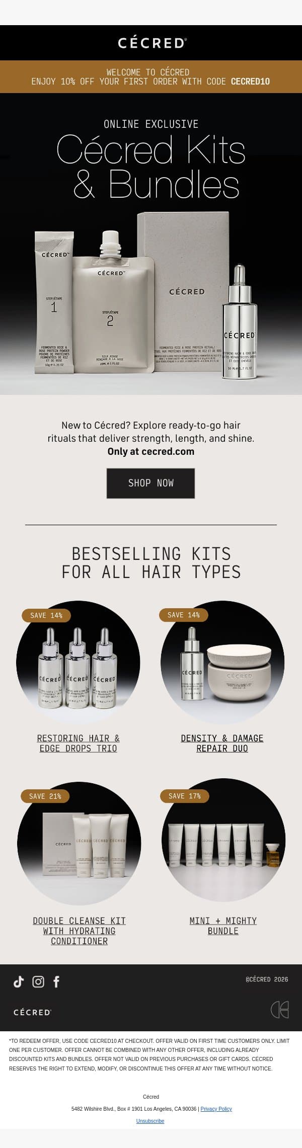 Kits & Bundles–Only at Cécred email from Cécred screenshot
