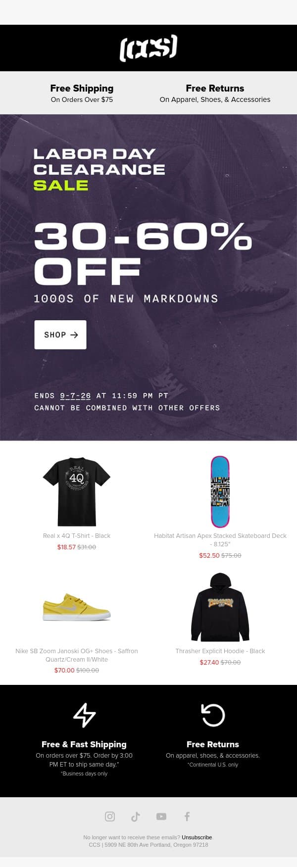 Labor Day Sale Starts Now! email from CCS screenshot