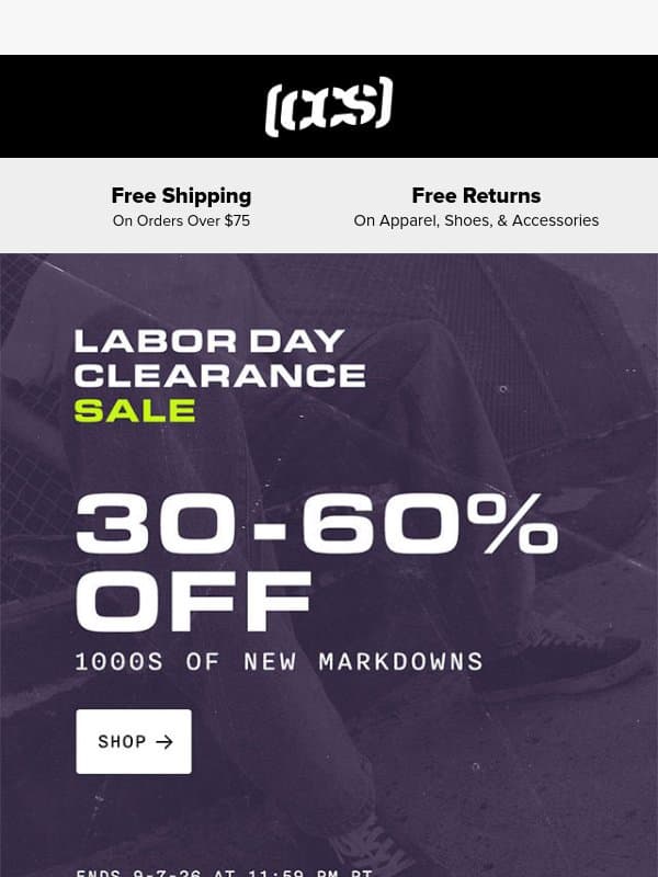 Labor Day Sale Starts Now! email from CCS