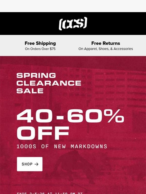 SPRING CLEARANCE SALE STARTS NOW! email from CCS
