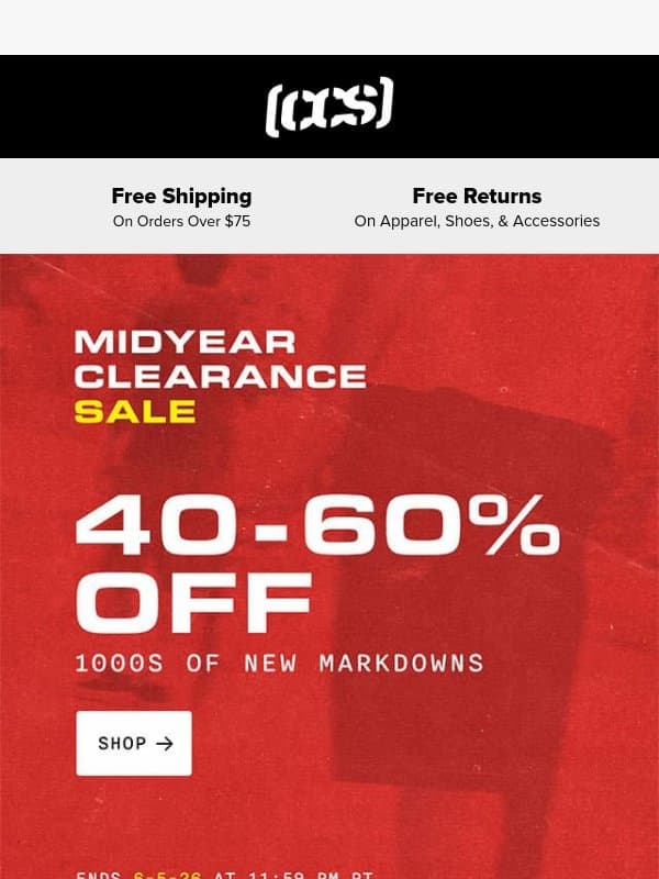 MIDYEAR CLEARANCE SALE STARTS NOW! email from CCS