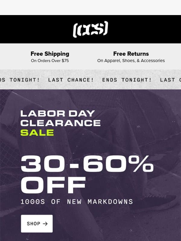 Labor Day Sale Ends Tonight! email from CCS