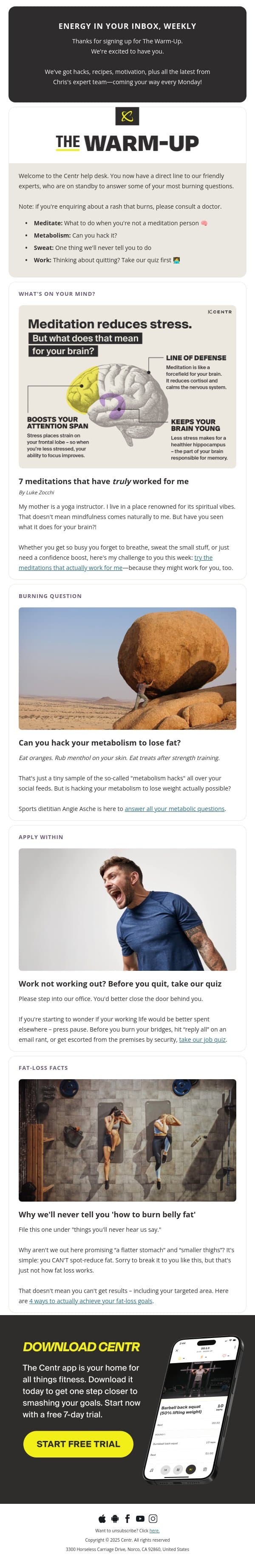Centr's newsletter = 🔥 Read it now. email from Centr screenshot