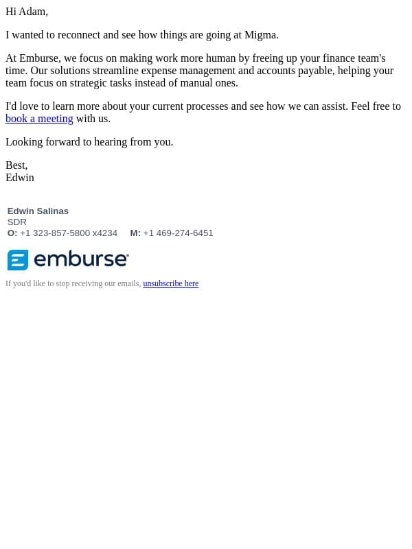 Exploring Emburse for Migma email from Certify screenshot