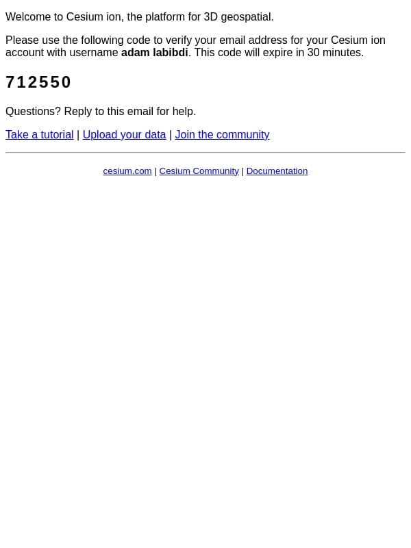 Welcome to Cesium ion: Please verify your email email from Cesium screenshot