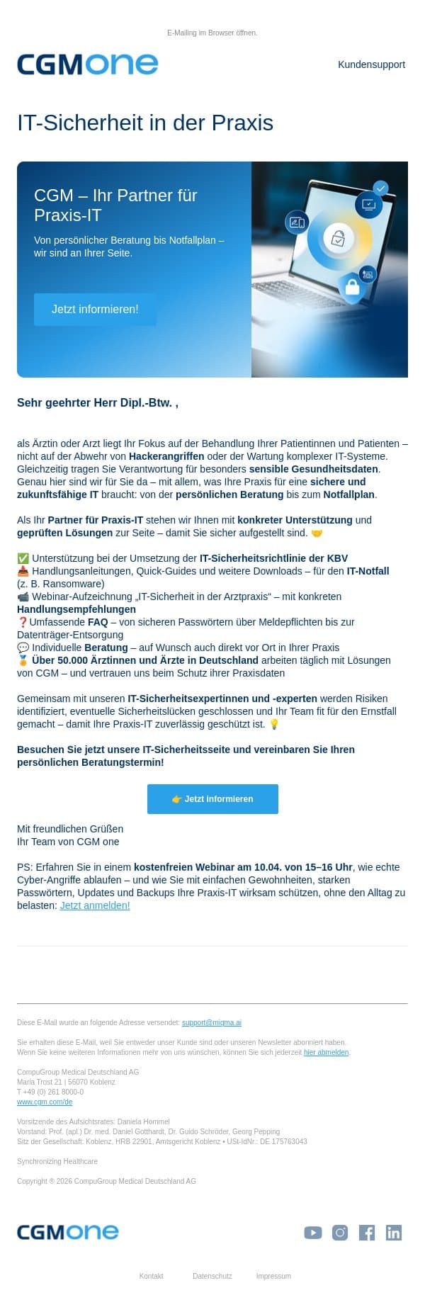 Mehr Sicherheit für Ihre Patientendaten 🔐 email from CGM screenshot