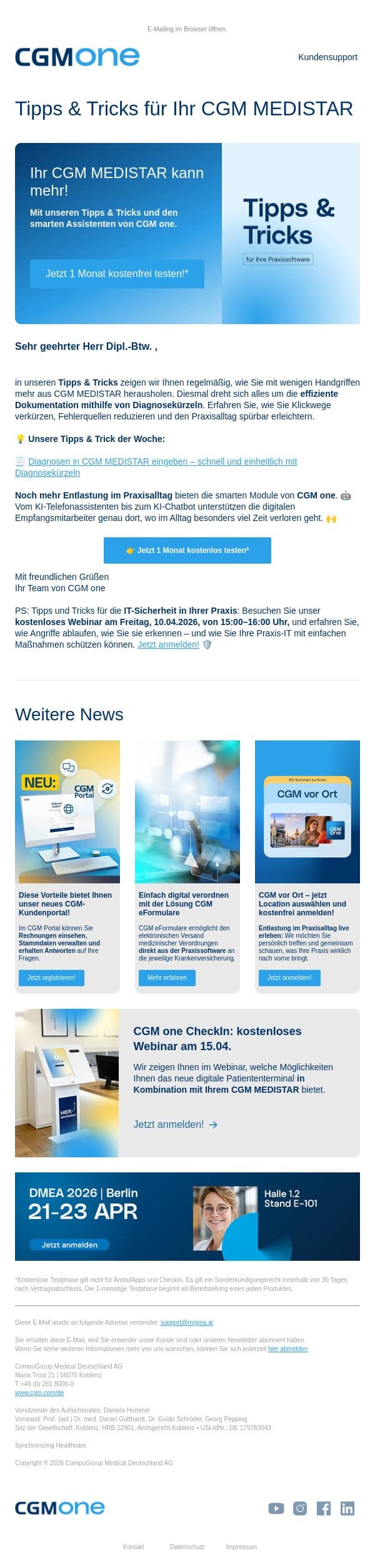 Tipps & Tricks für Ihr CGM MEDISTAR ✨ email from CGM screenshot