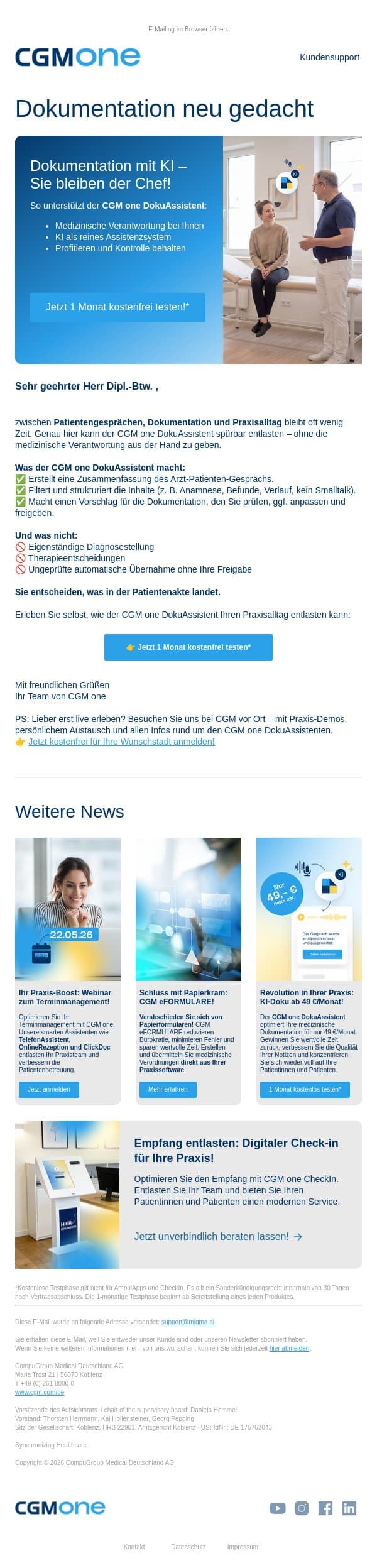 KI im Behandlungszimmer: Wer entscheidet am Ende? email from CGM screenshot