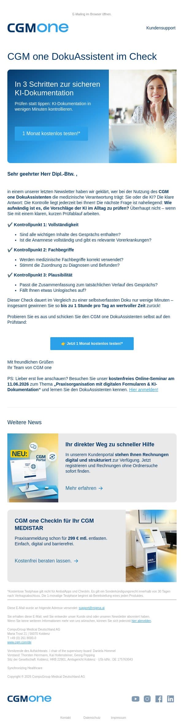 3 schnelle Checks, mit denen Sie KI-Dokumentation im Griff behalten email from CGM screenshot