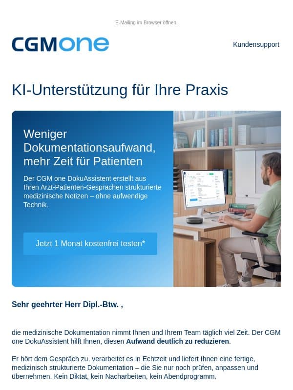 Nie wieder Dokumentationsrückstand – einfach. schnell. KI-gestützt. email from CGM