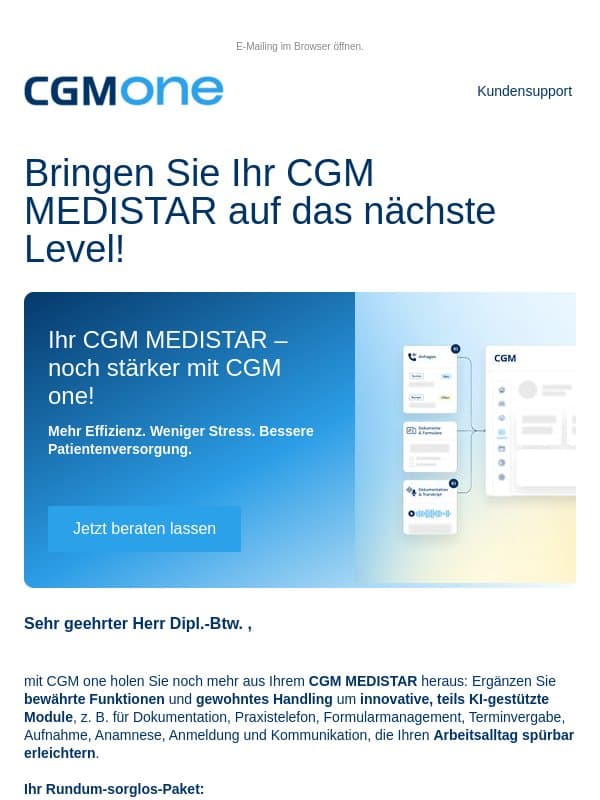 Ihr CGM MEDISTAR – noch besser mit CGM one! email from CGM