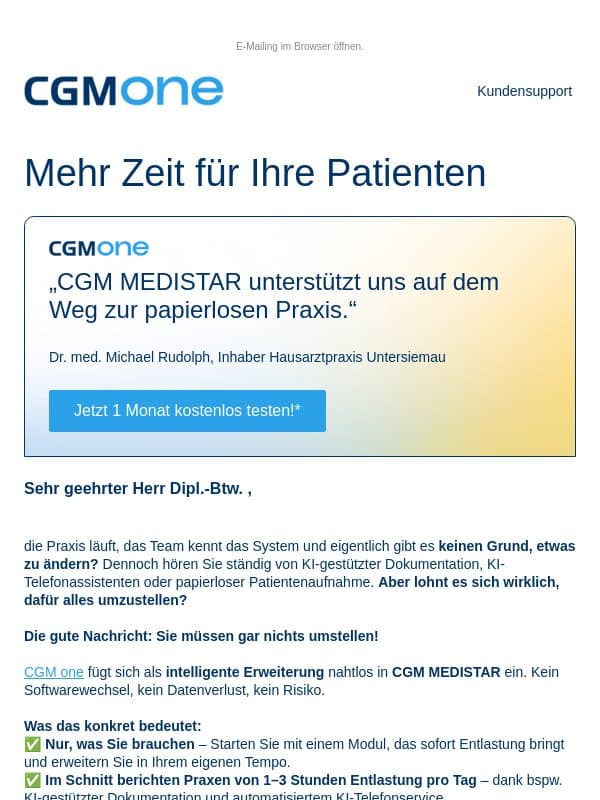CGM MEDISTAR behalten, KI einfach ergänzen email from CGM