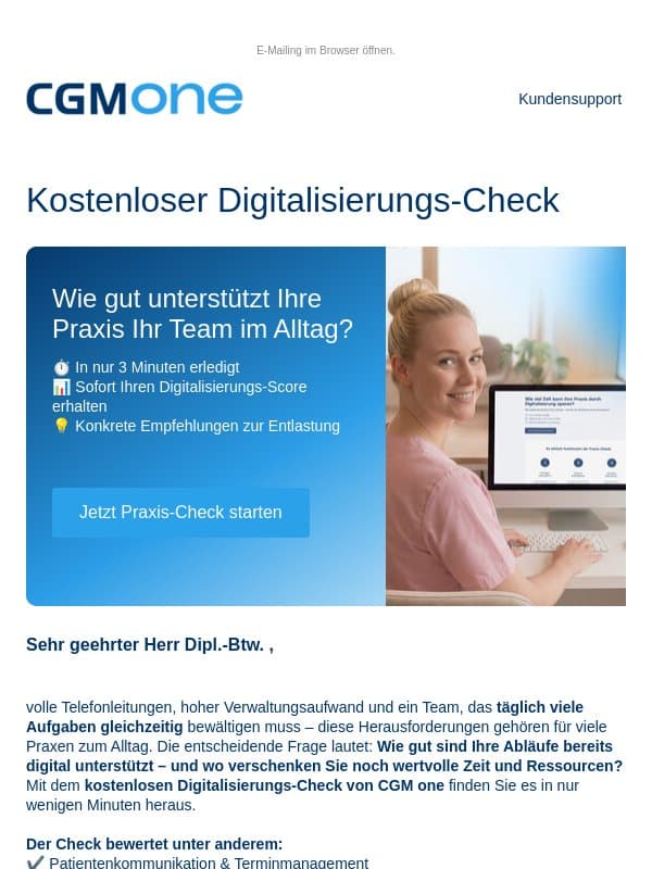 Wie digital ist Ihre Praxis wirklich? Jetzt in 3 Minuten testen email from CGM