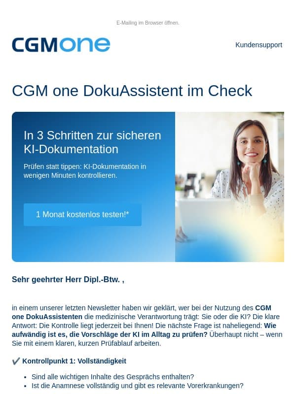 3 schnelle Checks, mit denen Sie KI-Dokumentation im Griff behalten email from CGM