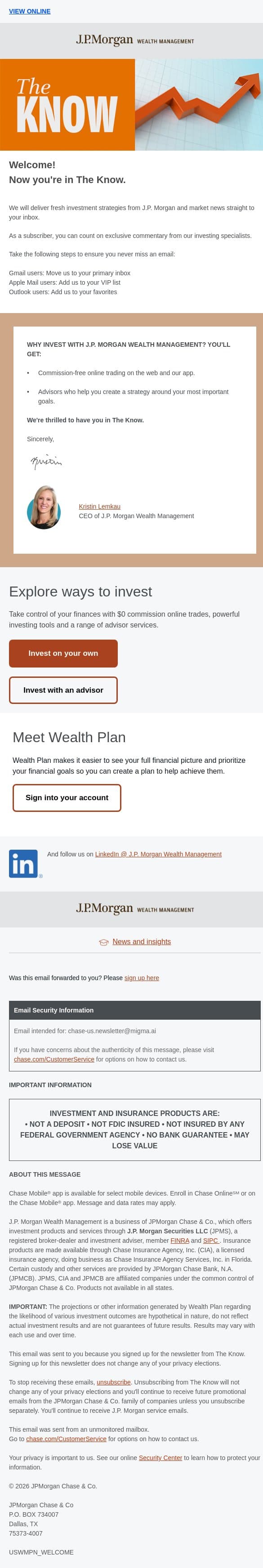 Welcome! You’re in The Know email from Chase screenshot