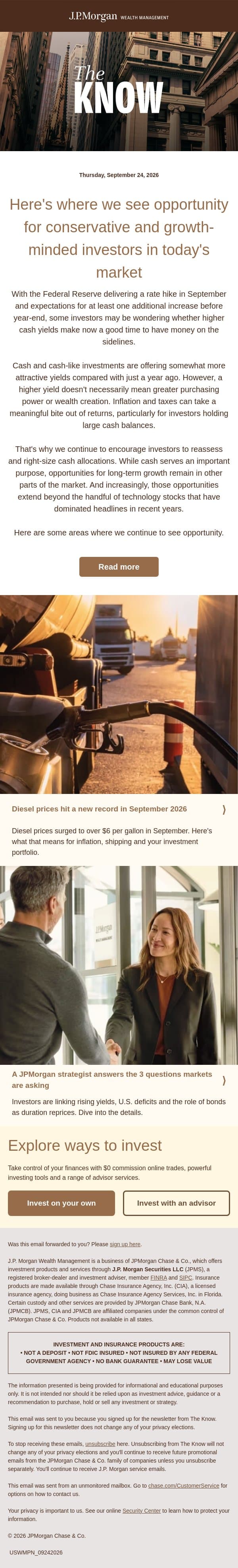 Here's where we see opportunity for conservative and growth-minded investors in today's market email from Chase screenshot