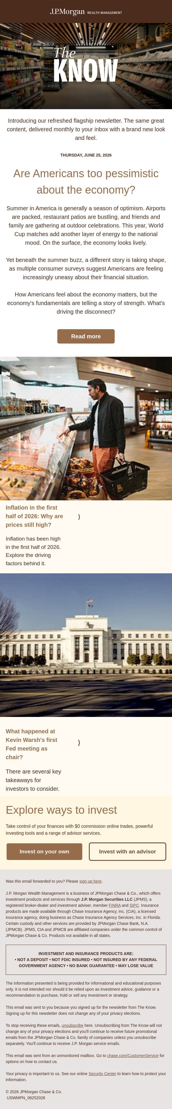 Are Americans too pessimistic about the economy? email from Chase screenshot