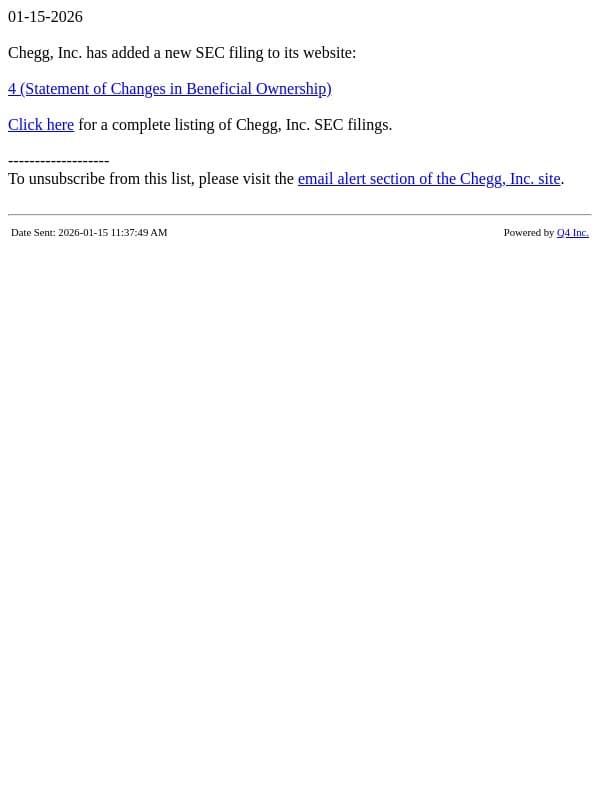 Chegg - 4 (Statement of Changes in Beneficial Ownership) SEC Filing email from Chegg screenshot