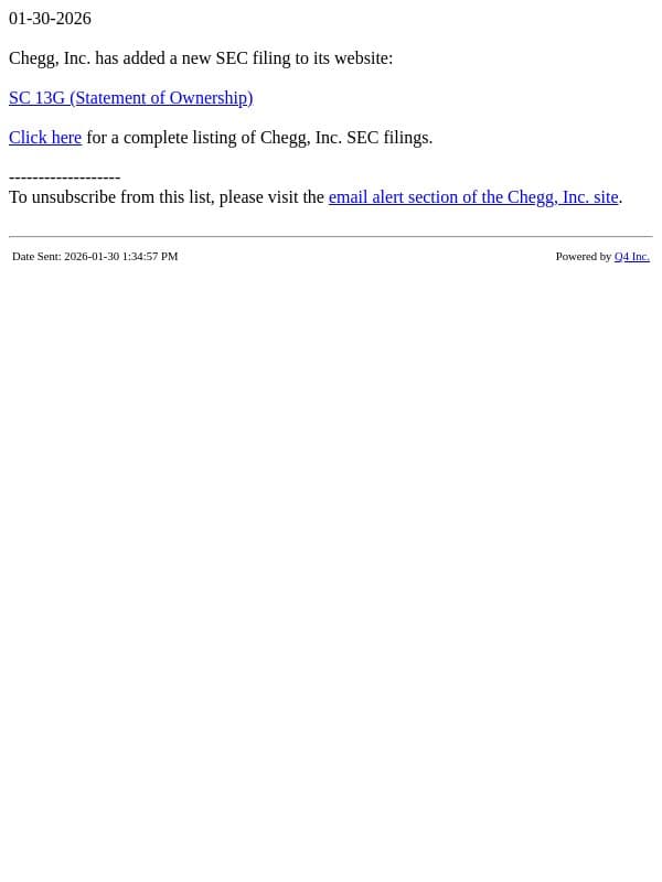 Chegg - SC 13G (Statement of Ownership) SEC Filing email from Chegg screenshot
