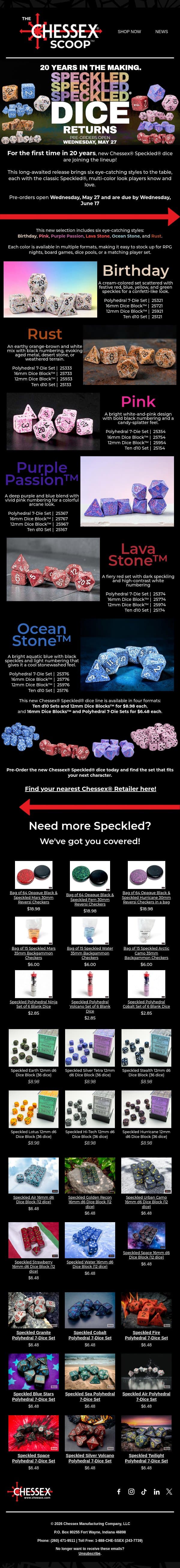 Your Weekly Chessex Update Awaits! email from Chessex screenshot