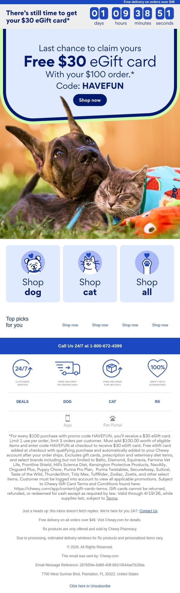 Ends soon: Free $30 eGift card email from Chewy screenshot