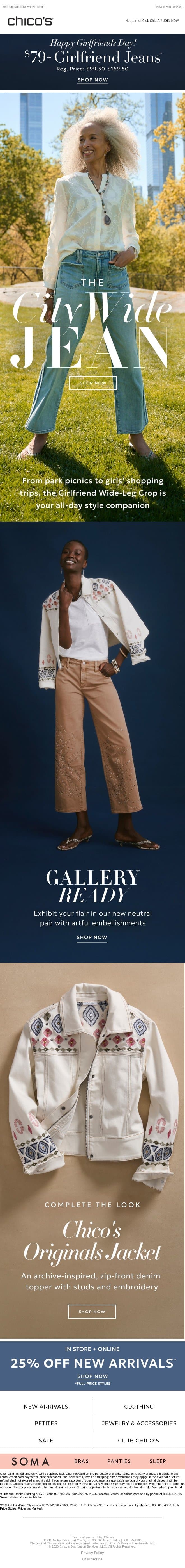 Meet your new City Girlfriend (25% off + more) email from Chico's screenshot