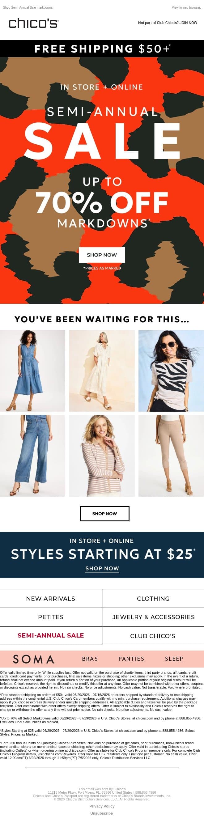 Wild savings are here: Up to 70% OFF email from Chico's screenshot