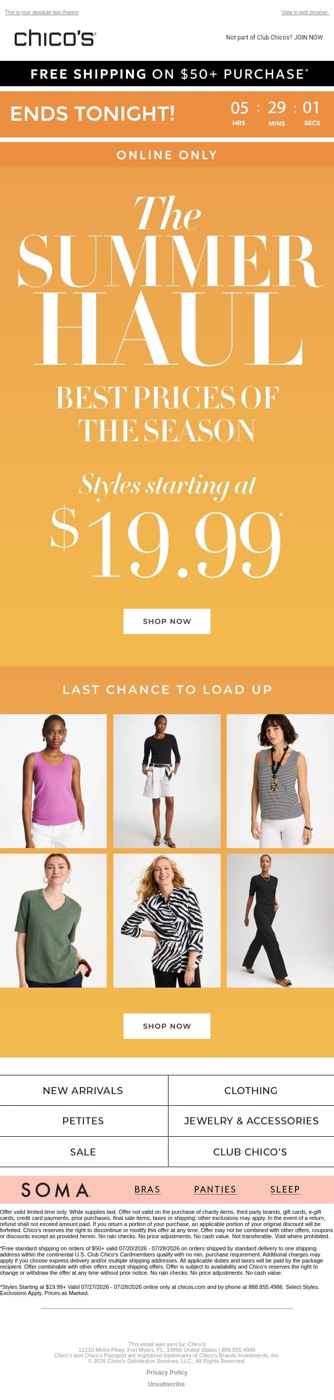 FINAL HOURS! $19.99+ Summer Haul email from Chico's screenshot