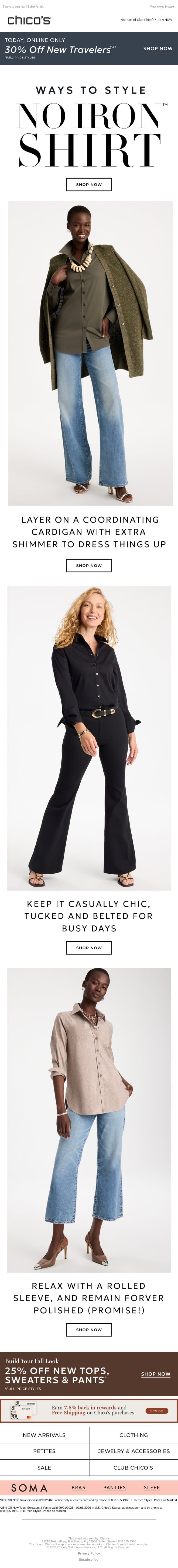 30% Off New Travelers™ | No Iron™, Infinite Occasions 🔄 email from Chico's screenshot