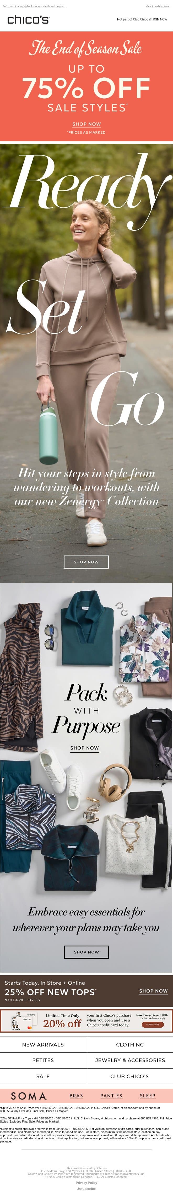 Loungewear That Transitions Seamlessly + up to 75% off sale email from Chico's screenshot