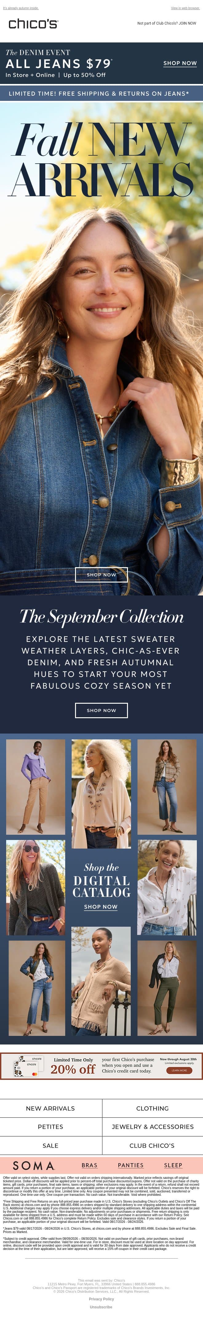 Fall Forward: New Arrivals + $79 Jeans email from Chico's screenshot