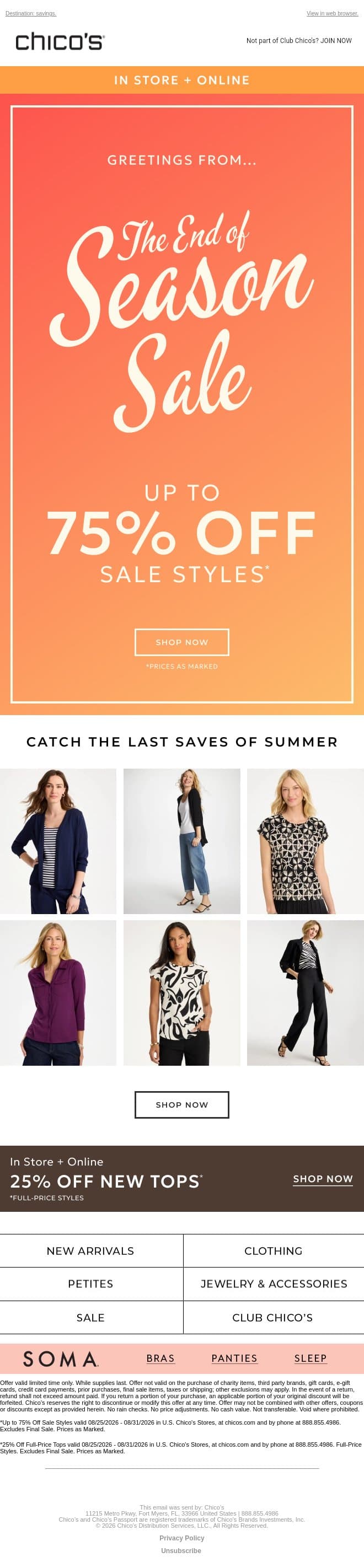 SOAK IT UP ☀️ Up to 75% off sale styles email from Chico's screenshot