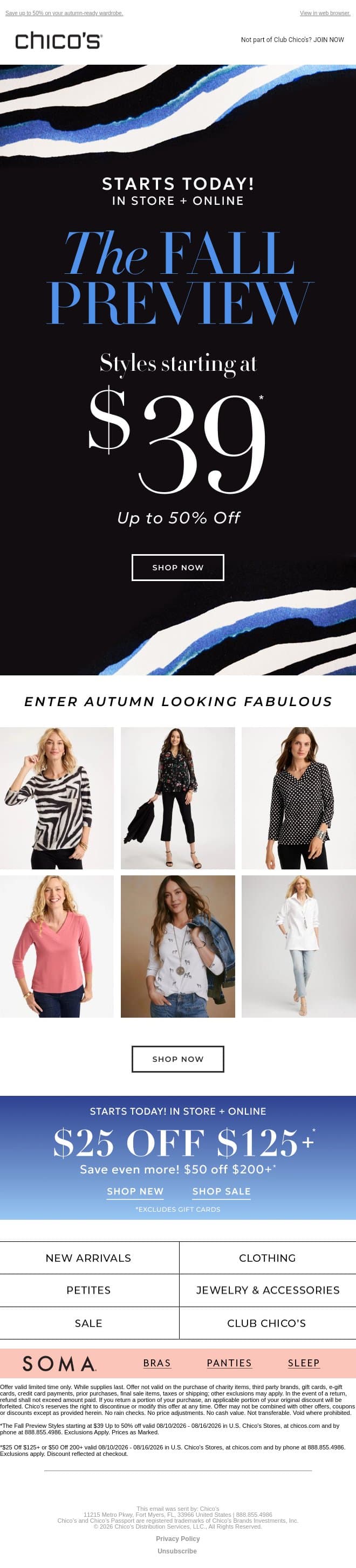 Get Ahead NOW: The Fall Preview from $39 email from Chico's screenshot