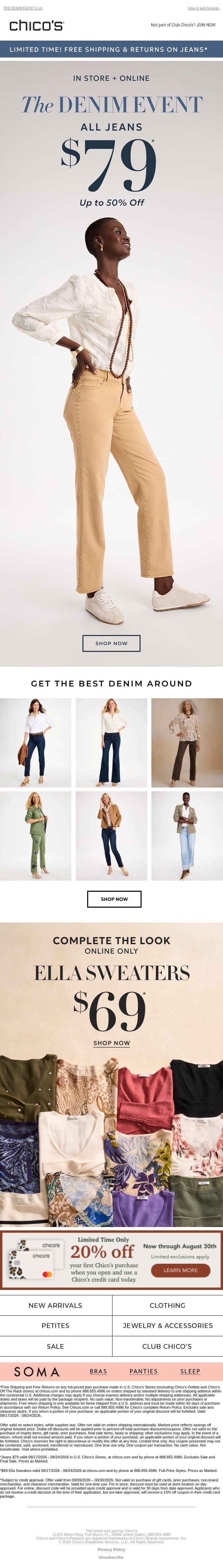 Fall denim up to 50% off! (+ Free Shipping) email from Chico's screenshot
