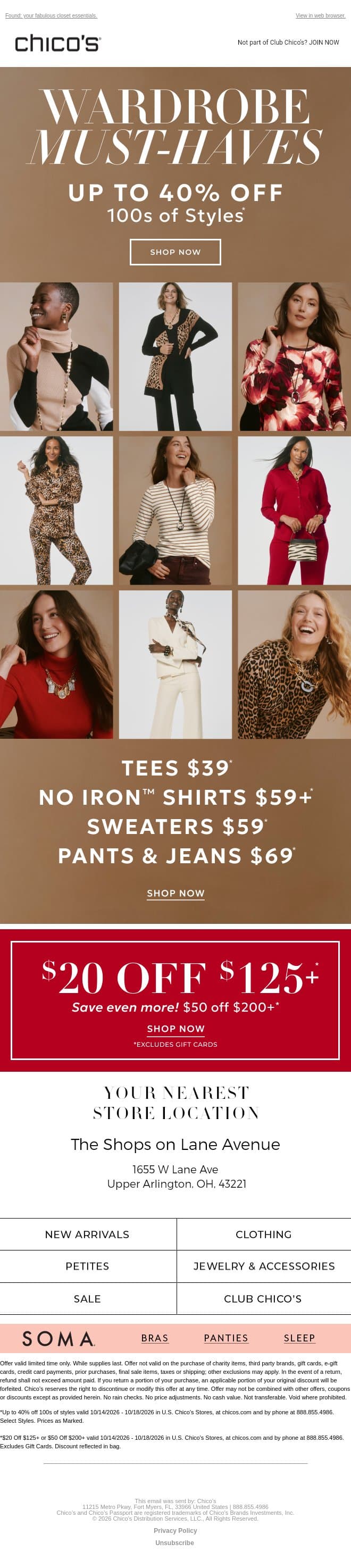 100s of NEW styles: Now up to 40% off email from Chico's screenshot