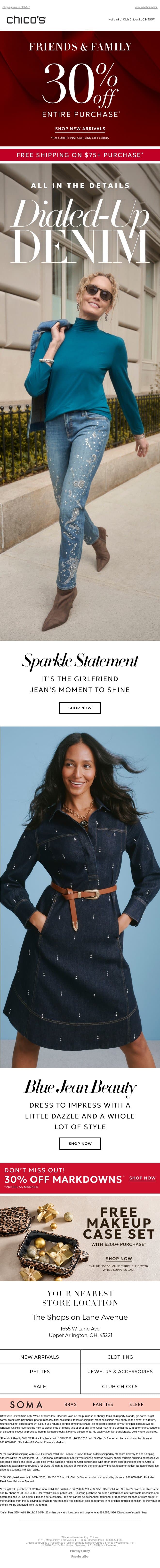 30% off everything * + Sparkle & Structure: Denim Reimagined email from Chico's screenshot