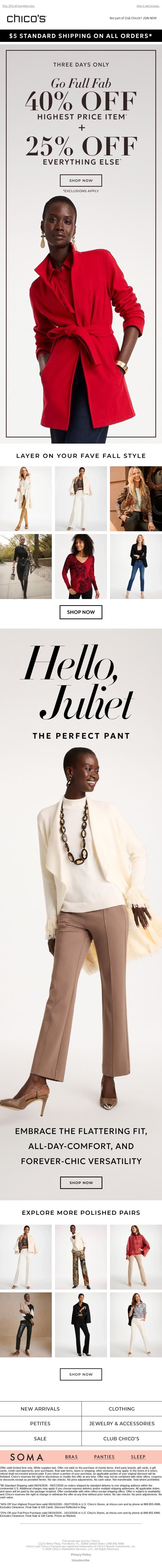 40% off your top pick! email from Chico's screenshot