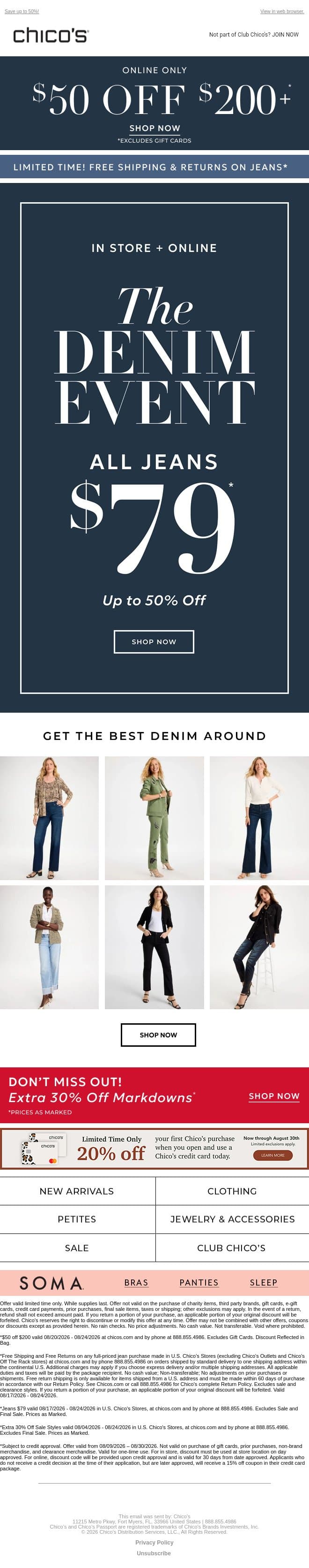 All Denim. One Incredible Price. (Free Shipping Included) email from Chico's screenshot
